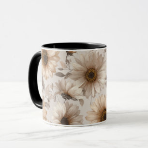 Soft Neutral Sunflower Cream Floral Pattern Mug