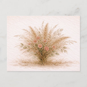 Soft Neutral Wildflower Pampas Grass Botanical  Postcard