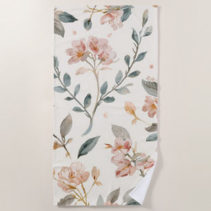 Soft Neutral Wildflower Sage Watercolor Botanical Beach Towel