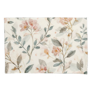 Soft Neutral Wildflower Sage Watercolor Botanical Pillowcase