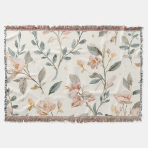 Soft Neutral Wildflower Sage Watercolor Botanical Throw Blanket