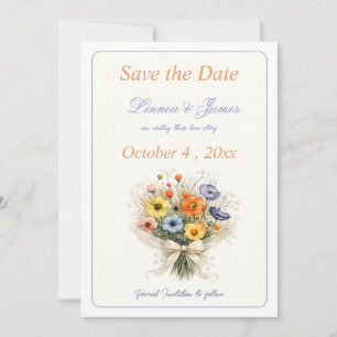 Soft Neutral Wildflowers Wedding Ivory Dusty Blue Save The Date