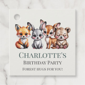 Soft Neutral Woodland Animals Bunny Fox Birthday Favour Tags