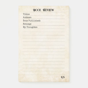 Soft Neutral Yellow Simple Monogram Book Review Post-it Notes