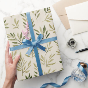 Soft Olive Beige Olive Branch Watercolor Pattern Wrapping Paper