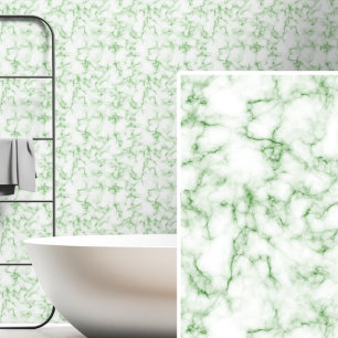 Soft Olive Dark Green on White Marbled  Wallpaper