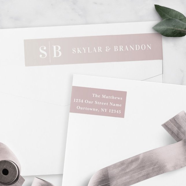Soft Ombre Mauve & Off-White Wedding Monogrammed Wrap Around Label (Creator Uploaded)