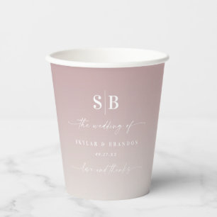 Soft Ombre Mauve Pink & Gardenia Wedding Monogram Paper Cups