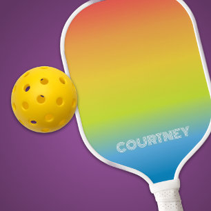 Soft Ombre Rainbow Stripes Personalized Pickleball Paddle