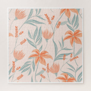 Soft Orange and Sage Peach Floral Botanical Jigsaw Puzzle