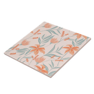 Soft Orange and Sage Peach Floral Botanical Tile