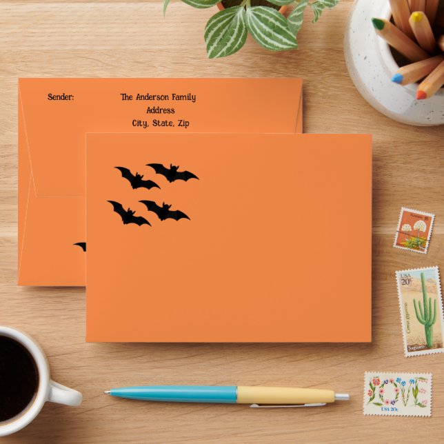 Soft Orange Halloween Envelope with Bats (Desk)