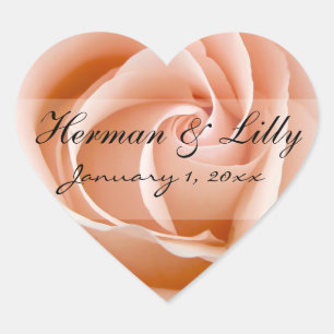 Soft Orange Rose Personal Wedding Heart Sticker