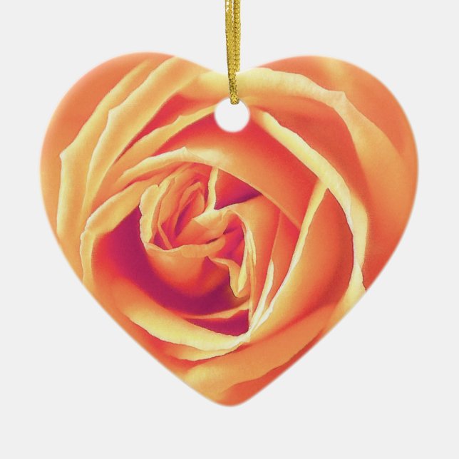 Soft orange rose print ceramic ornament (Front)
