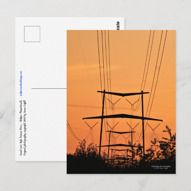 Soft orange sunset over high tension power lines postcard (Front/Back)