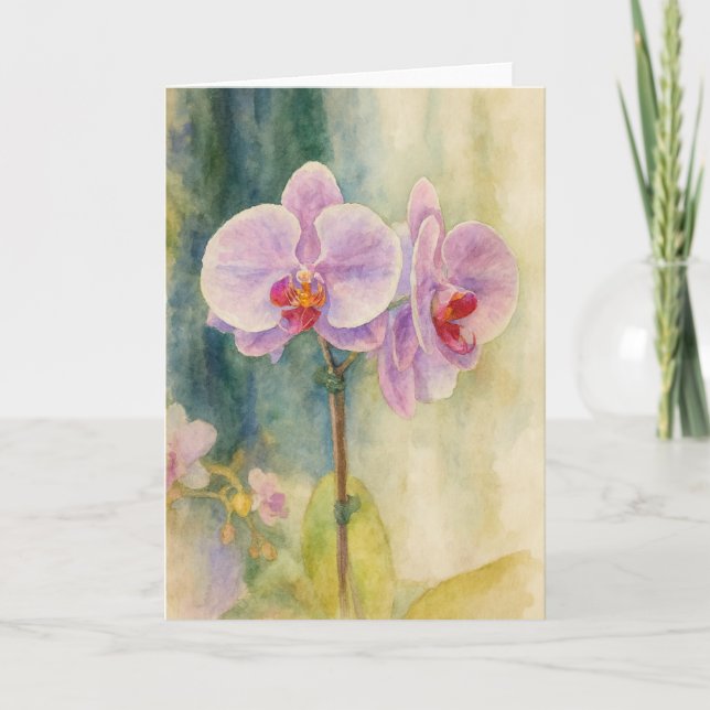 Soft Orchid Serenity – Watercolor Note Card (Front)