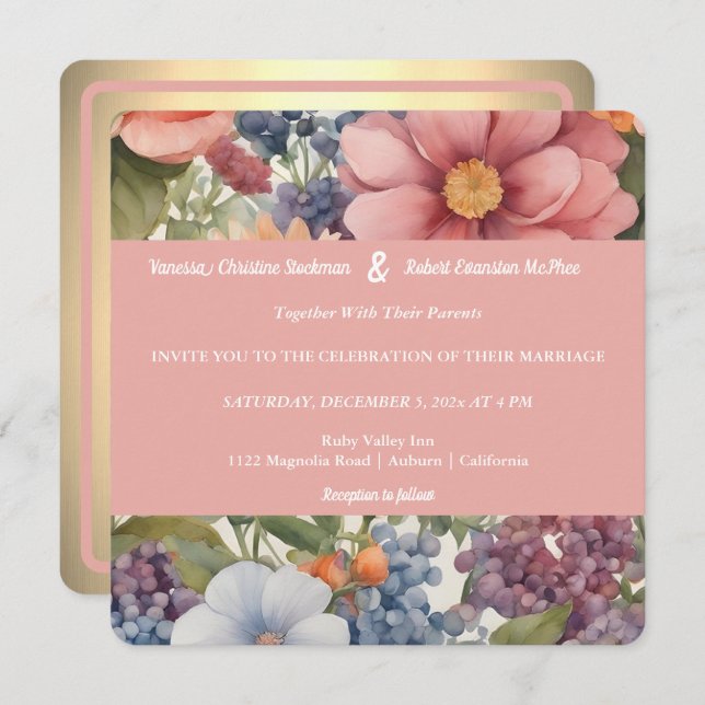 Soft Painted Floral Wedding Invitation (Front/Back)