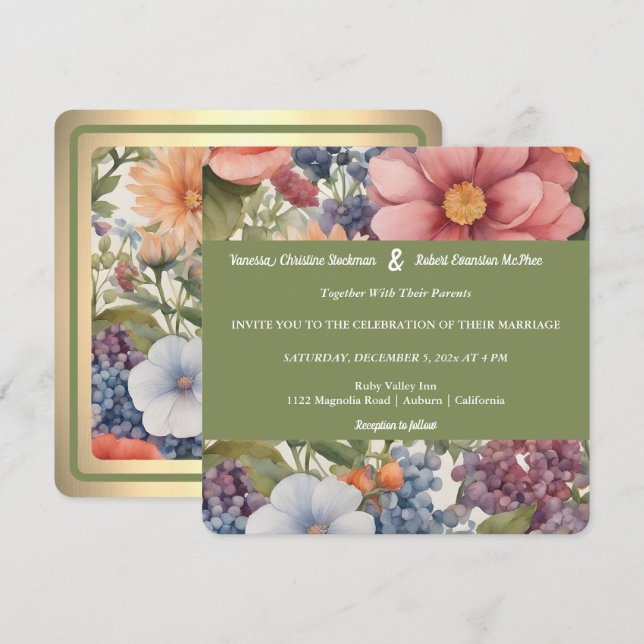 Soft Painted Floral Wedding Invitation (Front/Back)