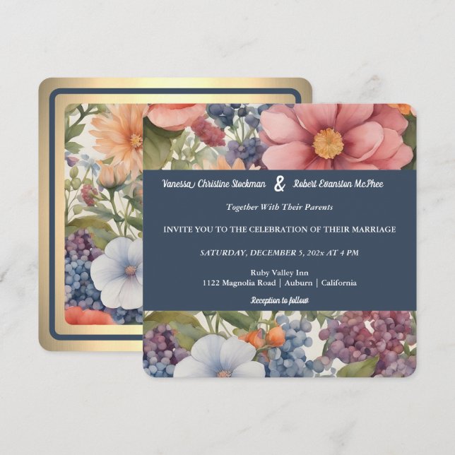 Soft Painted Floral Wedding Invitation (Front/Back)