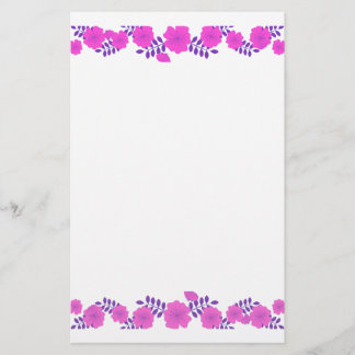 Soft Painting Pink Rose Flower Line Border Stationery