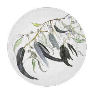 soft pale green gum tree watercolour cutting board
