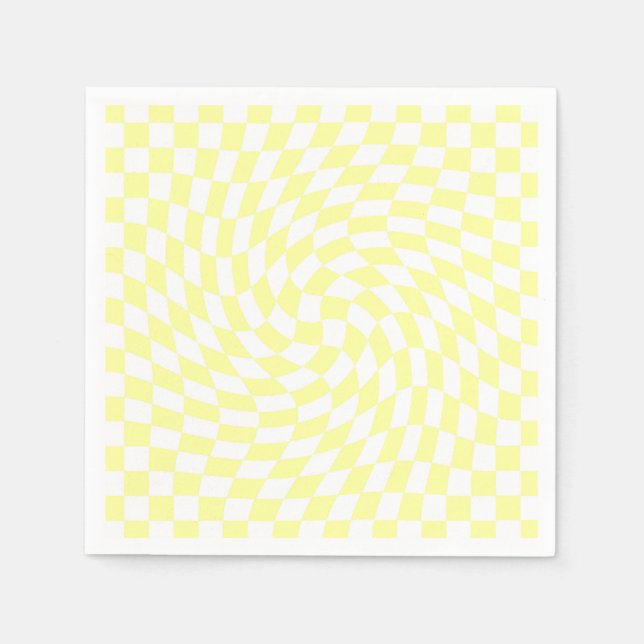 Soft Pale Yellow Checkers Wavy Pattern Napkin (Front)