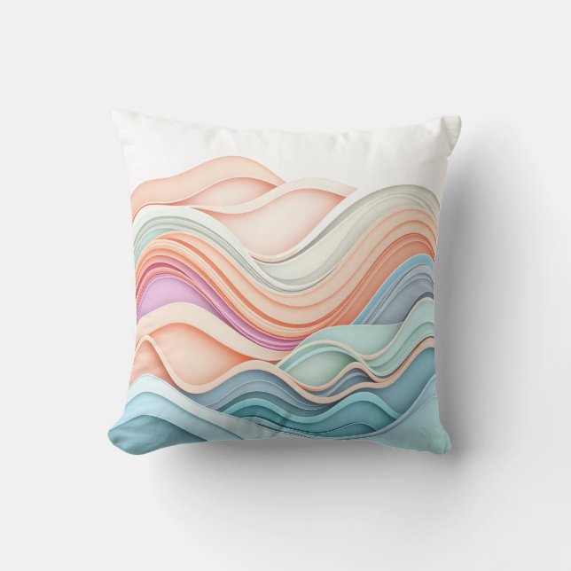 Soft Pastel 3D Abstract Wavy Lines Throw Pillow (Front)