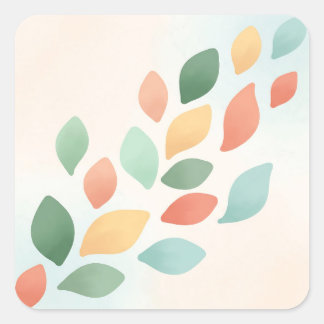 Soft Pastel Abstract Falling Leaves Square Sticker