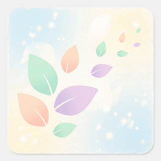 Soft Pastel Abstract Floating Leaves Square Sticker
