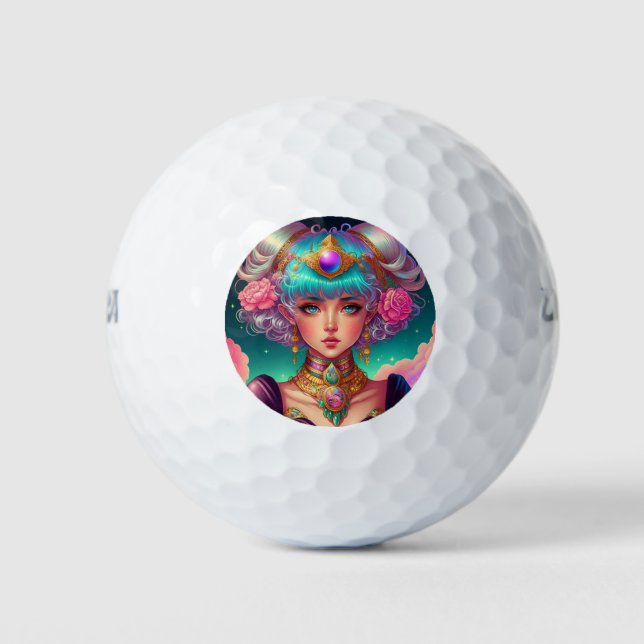 Soft Pastel Anime Girl Golf Balls (Front)
