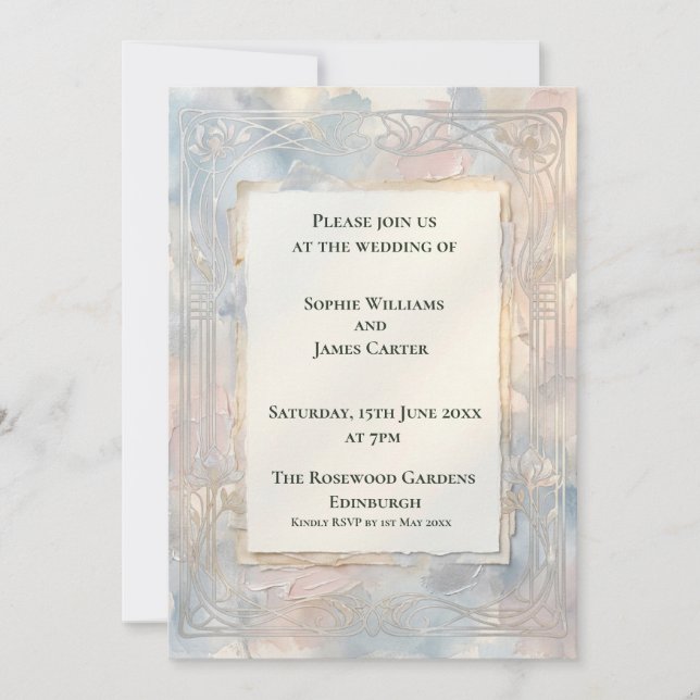 Soft Pastel Art Nouveau Wedding Invitation (Front)
