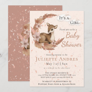 Soft Pastel Bambi Flowers Clouds Dust Baby Shower Invitation