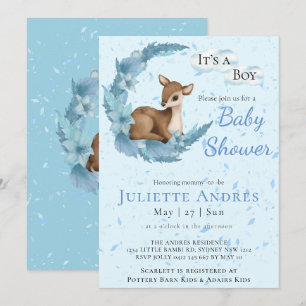 Soft Pastel Bambi Flowers Clouds Dust Baby Shower  Invitation