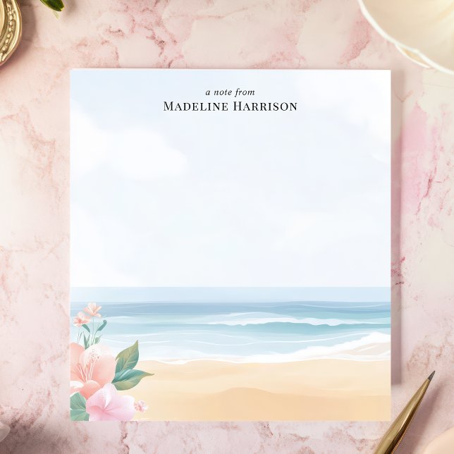 Soft Pastel Beach Ocean Floral Personalized Name Notepad (Creator Uploaded)