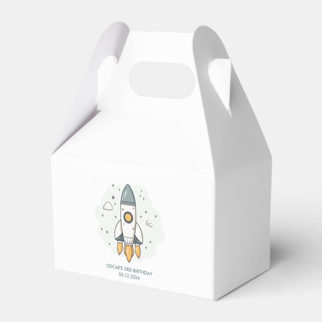 Soft Pastel Beige Rocket Ship  Favor Box (Front Side)