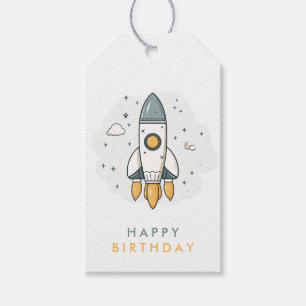 Soft Pastel Beige Rocket Ship Gift Tags