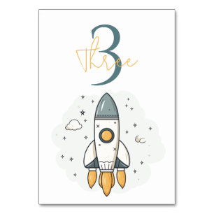 Soft Pastel Beige Rocket Ship Table Number