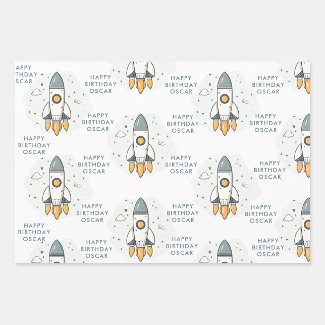 Soft Pastel Beige Rocket Ship  Wrapping Paper Sheet (Front)
