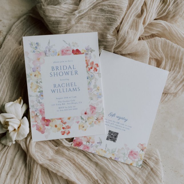 Soft Pastel Bloom QR Code Bridal Shower Invitation (Creator Uploaded)