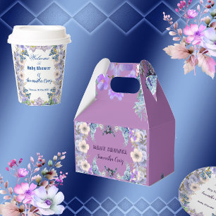 Soft Pastel Blue Blooms Purple Lilac Baby Shower Favor Box