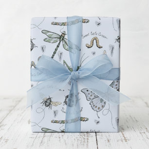 Soft Pastel Blue Boho Baby Bugs Kids & Baby Wrapping Paper