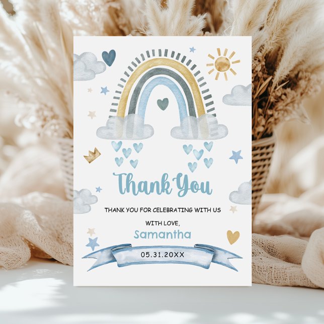 Soft Pastel Blue Boho Baby Shower Thank You Card (Creator Uploaded)