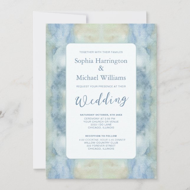 Soft Pastel Blue Bohohemian Wedding Invite QR Code (Front)