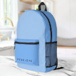 Soft Pastel Blue Colour Block Modern Monogrammed Printed Backpack<br><div class="desc">A minimalist monogram design with a two tone pastel blue background. The text can easily be customized for a design as unique as you are!</div>