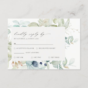 Soft Pastel Blue Green Foliage Frame Wedding RSVP Enclosure Card