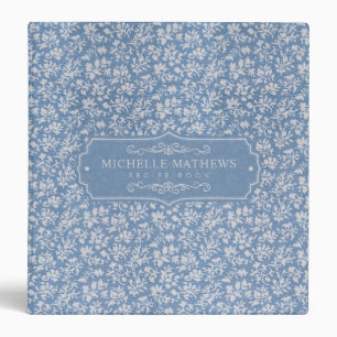 Soft Pastel Blue & Grey White Floral Boho Pattern Binder