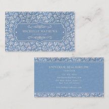 Soft Pastel Blue & Grey White Floral Boho Pattern