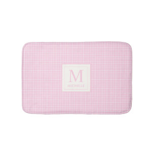 Soft Pastel Blush Baby Pink and White Chequered Bath Mat