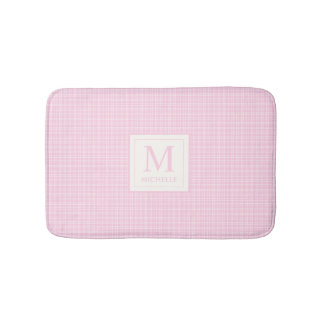 Soft Pastel Blush Baby Pink and White Chequered Bath Mat