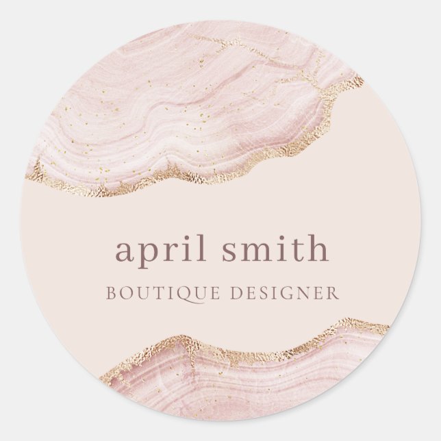 Soft Pastel Blush Rose Gold Agate Marble Texture Classic Round Sticker (Front)